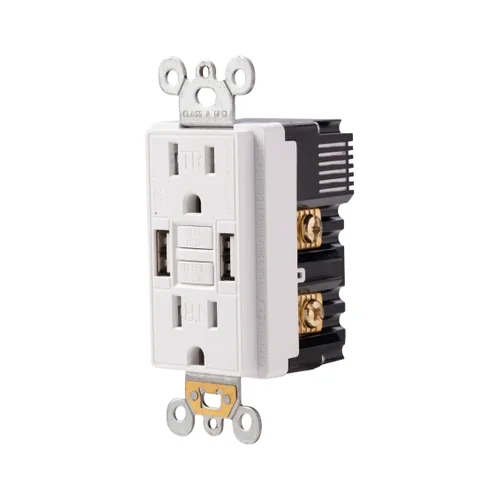 15A Combination USB GFCI Receptacle with Dual USB-A