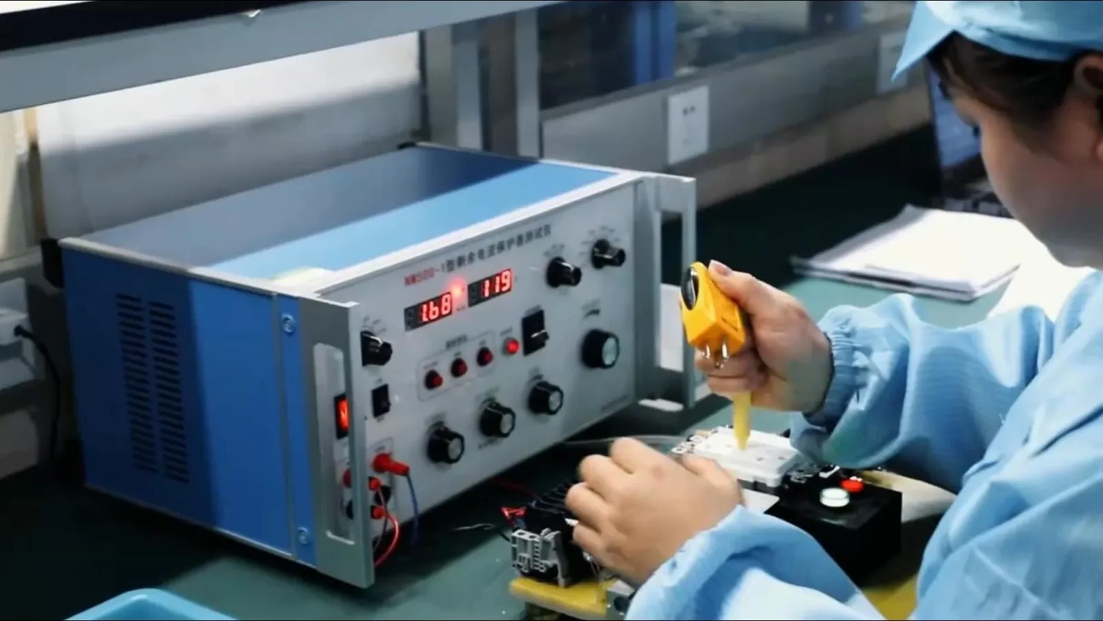 In-house test station — electrical functional testing on the line