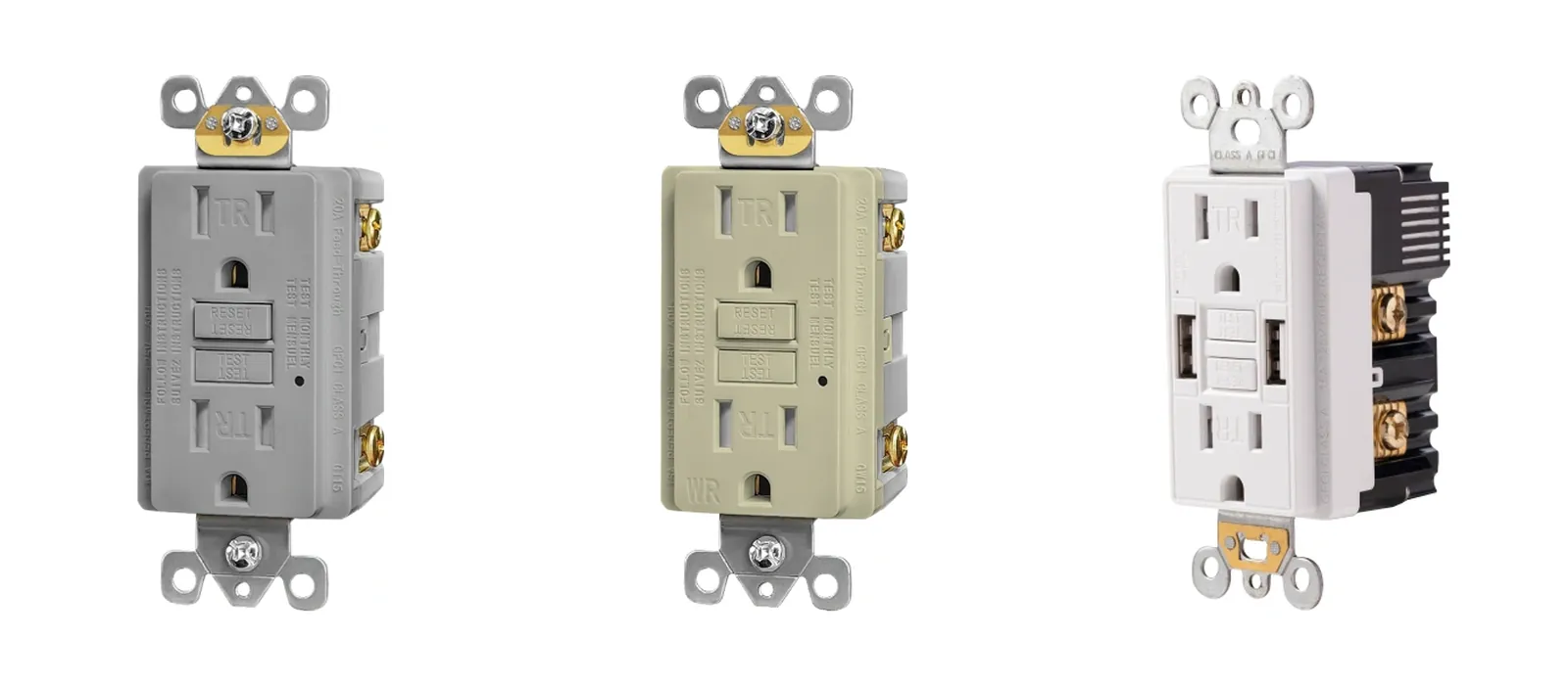 GFCI outlets — 15A/20A self-test, tamper-resistant, weather-resistant and GFCI+USB combination models