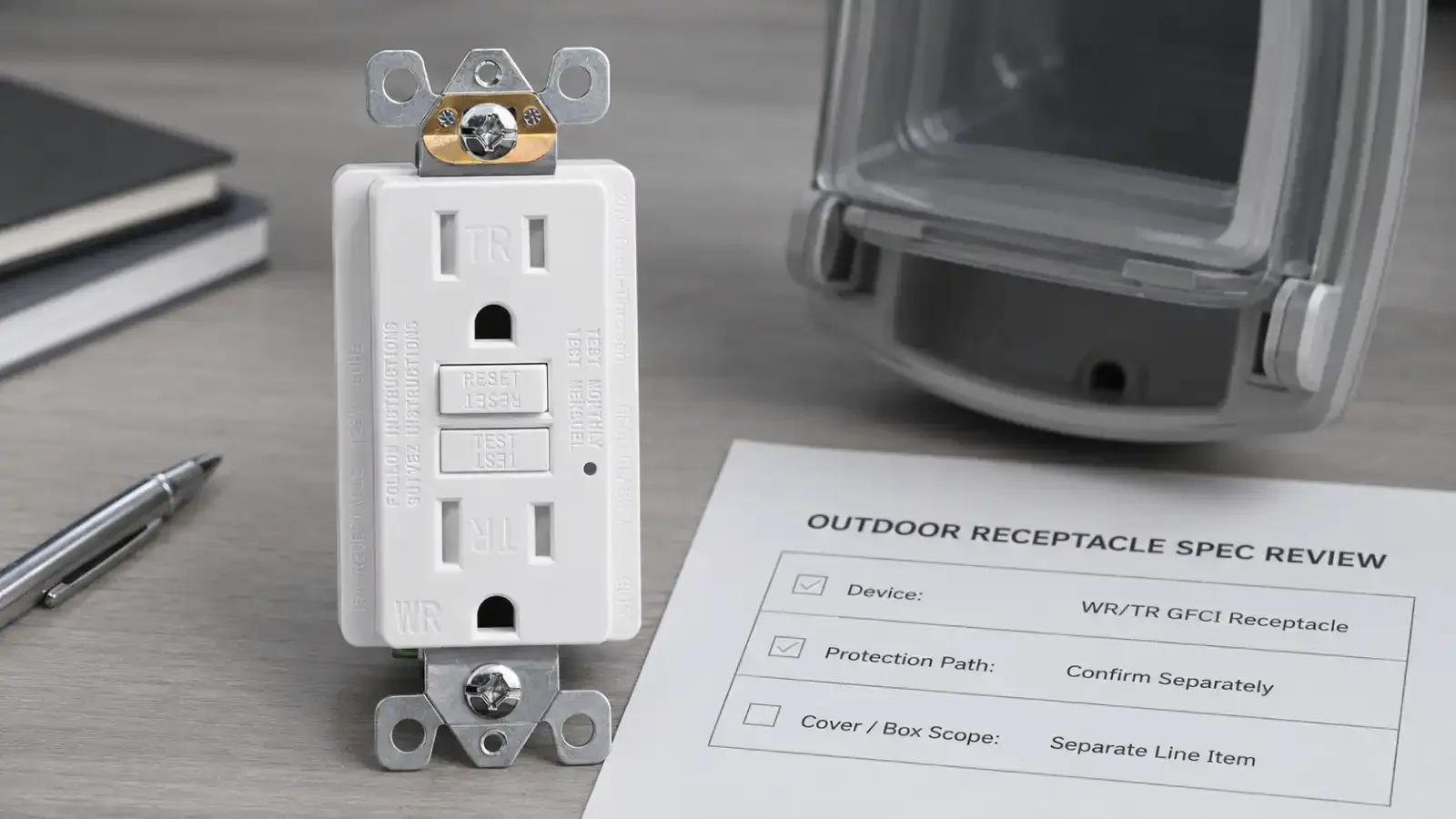 Spec sheets and a device on the receiving bench — the paperwork a dist